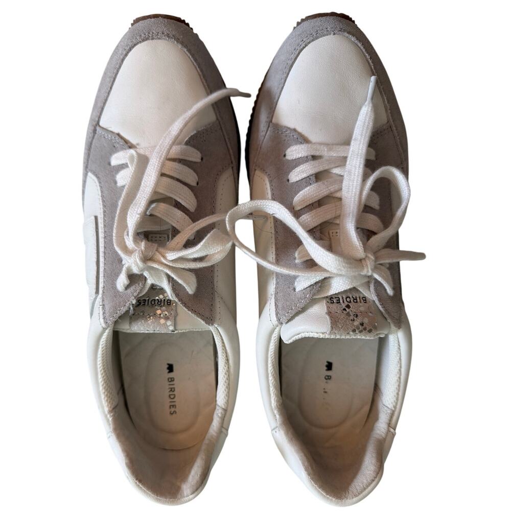 Birdies Roadrunner Retro Sneaker Women 9.5 White Grey Suede Athleisure Sports